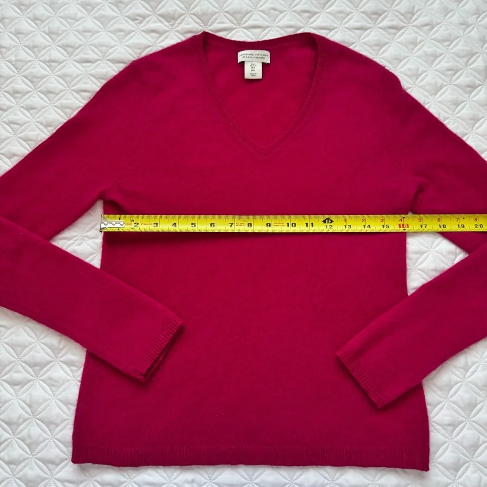 Adrienne Vittadini 100% Cashmere V-Neck Long Sleeve Pullover Sweater Pink Size L